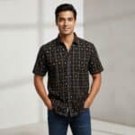 Black Checkered Printed Half-sleeve Sambalpuri Cotton Shirt for men